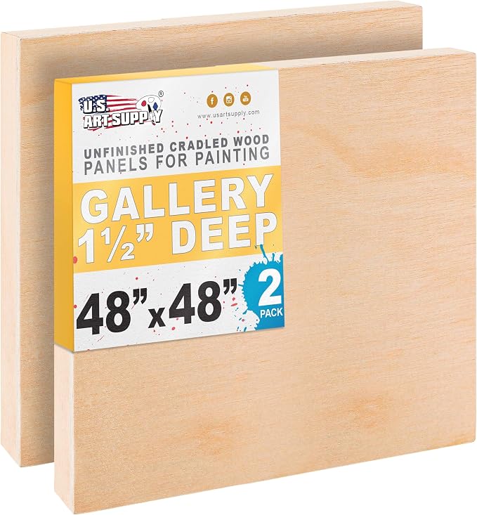 U.S. Art Supply 48" x 48" Unfinished Cradled Wood Panels for Painting