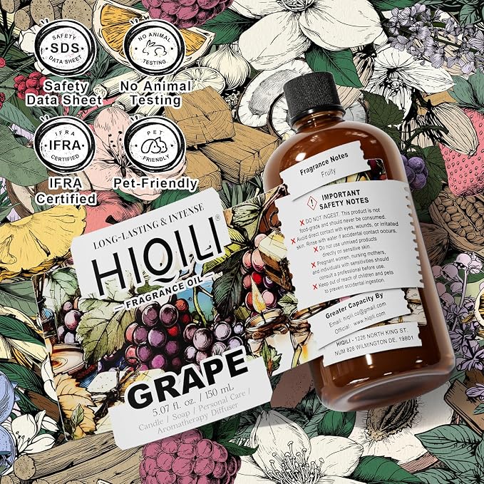 HIQILI Grape Fragrance Oil for Diffusers, Perfume & Room Spray - 5.07 Fl Oz