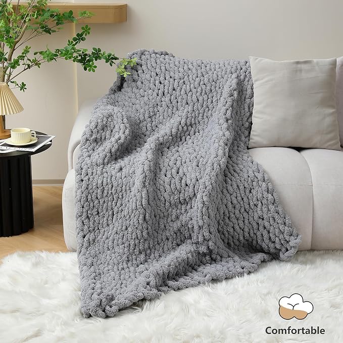 Cozyful Chunky Yarn for Hand Knitting - #10 Chunky Chenille Yarn, Jumbo Big Thick Chunky Yarns for Crocheting, Super Bulky Chunky Knit Blanket Yarns, 8 Skein (22 yds 8 oz Each Skein), Light Grey
