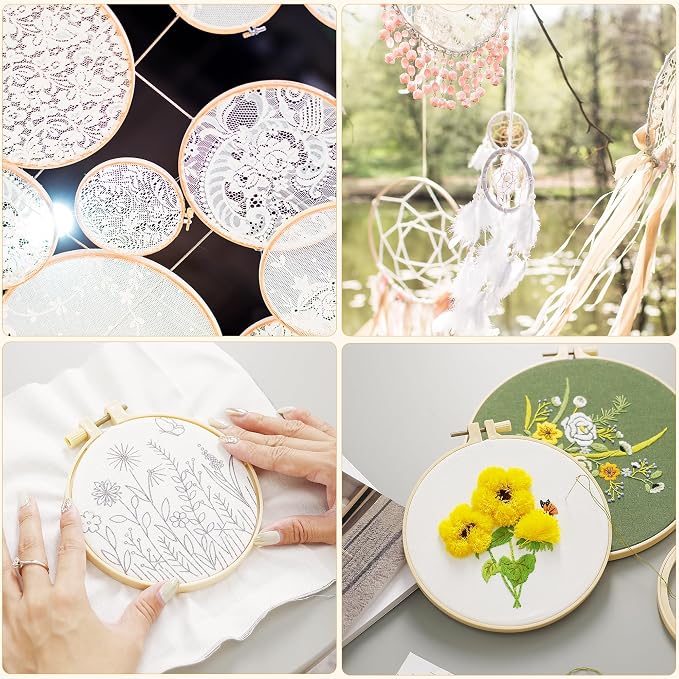 Caydo 6 Pieces Embroidery Hoops with 16 Pieces Needles, 3 Inch to 10 Inch | Cross Stitch Hoop Small Embroidery Hoop Set for Embroidery, Punch Needle, Craft Sewing and Ornaments