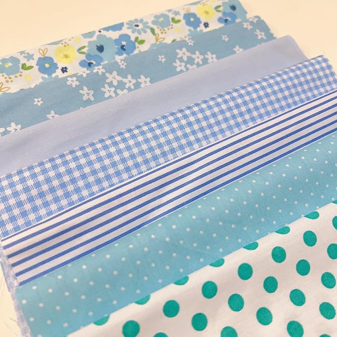 Cotton Fabric DIY Making Supplies Quilting Patchwork Fabric Fat Quarter Bundles DIY for Quilting Cotton Patchwork Cushions (Blue Flowers, 20" x 20")