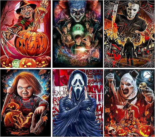 6 Pack Halloween Paint by Numbers Kit for Adults without Frame 12x16 inch | Adult Paint by Number Kits Horror, Halloween Painting by Numbers, DIY Acrylic Oil Painting, Perfect for Gift Home Wall Decor