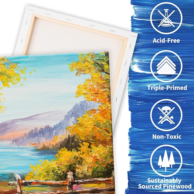 FIXSMITH Stretched White Blank Canvas - 10x20 Inch, 5 Pack,Primed Large Canvas,100% Cotton,5/8 Inch Profile of Super Value Pack for Acrylics,Oils & Other Painting Media