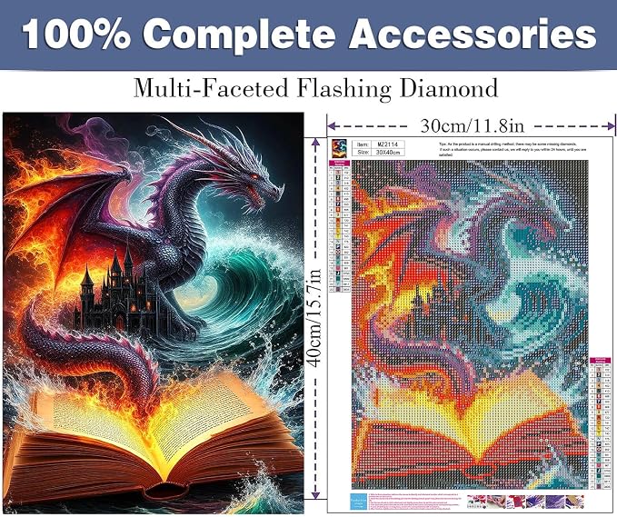 ijbnhd Dragon Diamond Art Kits for Adults Books 12x16in