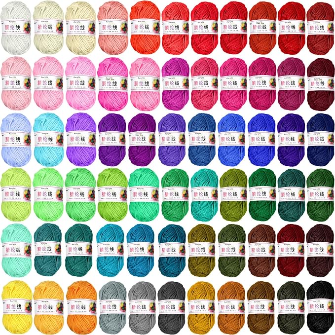 66 Rolls Acrylic Yarn Assorted Colors for Knitting and Crochet | Mini yarn skeins bulk set, soft acrylic fiber, vibrant multicolor, ideal for small crochet projects and beginner knitting