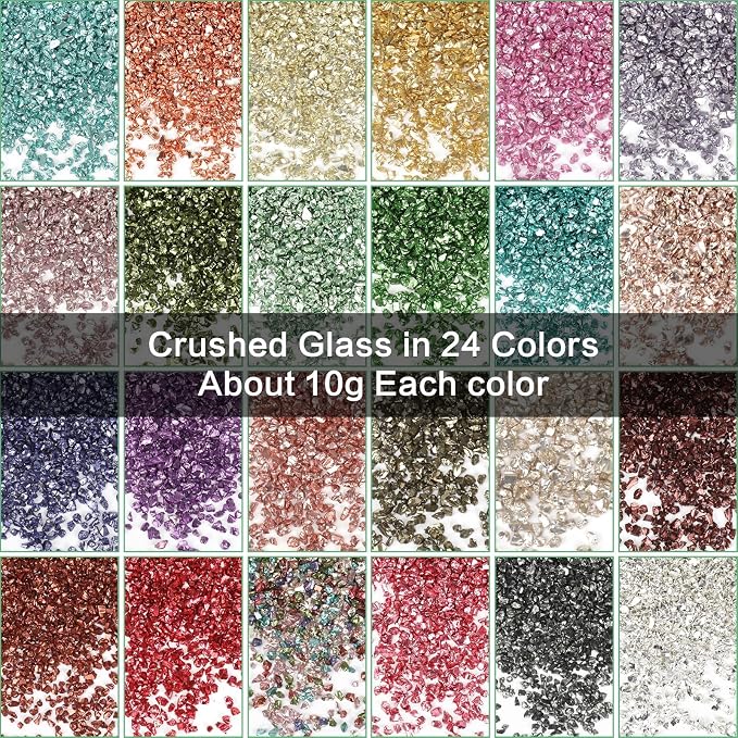 24 Colors Crushed Glass for Crafts Glitter Resin Art Broken Glass Pieces