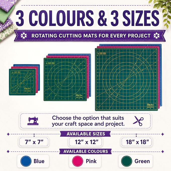 The Quilted Bear 7" x 7" Rotating Self-Healing Cutting Mat, Green