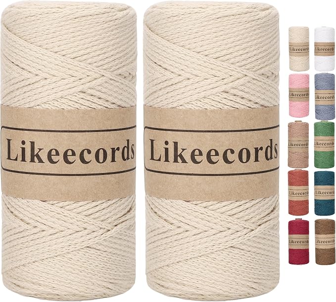 Likeecords 100% Cotton Cord Crochet Yarn Bag Cord 2mm 350Yards Braided Macrame Cord Macrame Rope Crochet Thread Gift for Knitter(Apricot)
