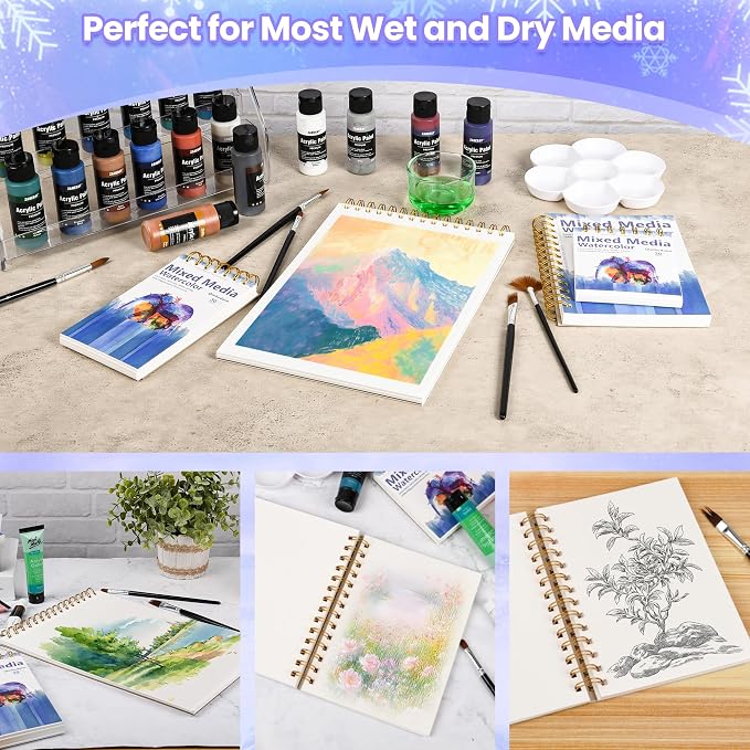 2-Pack Watercolor Paper Pad 4" x6”(30 Sheets, 140lb/300g), Spiral - Bound with Tear - Line. A Small Watercolor pad and Artist-Grade Watercolor Book for Adults & Kids -Compact Travel Sketchbook