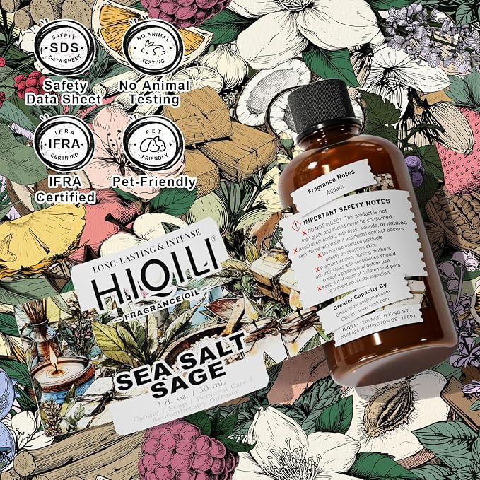 HIQILI Sea Salt Sage Fragrance Oil for Diffuser Use, DIY Perfume - 1 Fl Oz