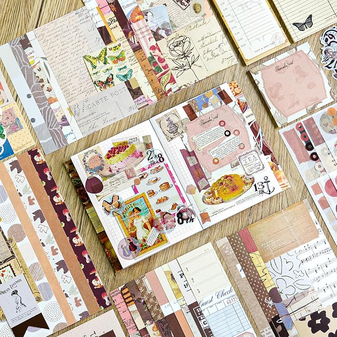 Scrapbooking Supplies Kit, A6 Grid Notebook, Vintage Junk Journaling Kit