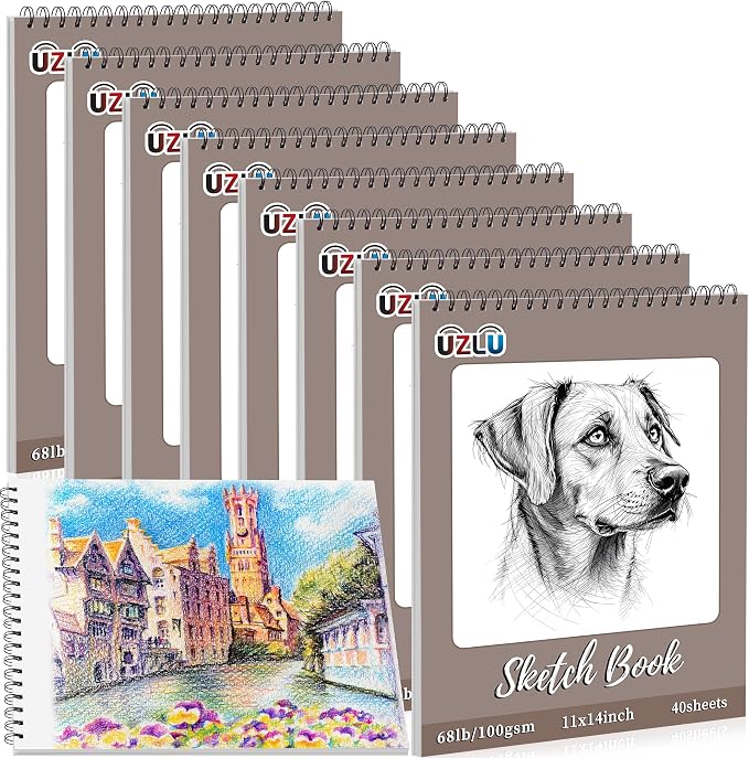 8 Pcs Sketch Books Bulk 11 x 14 in 320 Sheets Top Spiral Bound Sketch Pad Drawing Paper 40 Sheets Each Acid Free Mixed Media Sketchbook 68lb/100gsm Art Supplies for Beginner Artist