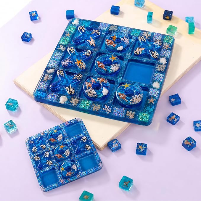 LET'S RESIN Large Tic Tac Toe Resin Mold 2Pcs, Tic Tac Toe Molds for Resin Casting, Large Epoxy Resin Silicone Molds for DIY Tabletop Board Game,Travel Game