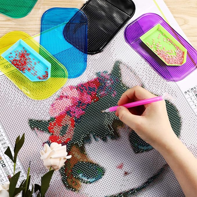 Blulu 6 Pcs Diamond Art Painting Accessories and Tool, Colorful Color Style | Reusable Gel Holder for Art Supplies, Anti-slip Tools Keep Diamonds Secure, Sticky Mat Tray 5.6x3.3 in for Adults Crafts