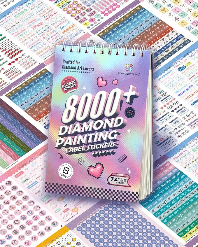 ForeverYoung Diamond Art Label Sticker Book, 72-Page, 8000+ Stickers
