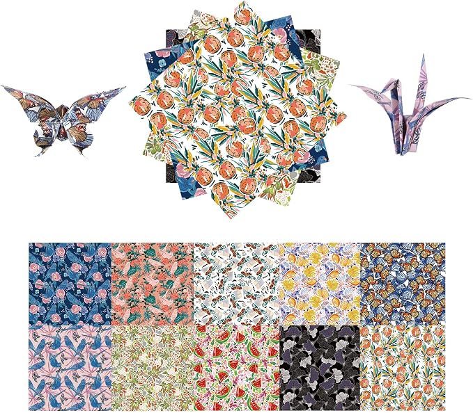 Origami Paper Kit 50 Sheets, 6x6 Inch Double Sided 20 Vivid Colored Paper | 70GSM Colorful Paper,20 Different Pattern Origami Kit,DIY Hand Crafts,Arts Creativity,Easy to Fold,No-Fading.Flowers & Birds