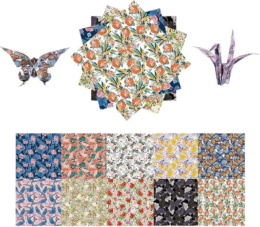 Origami Paper Kit 50 Sheets, 6x6 Inch Double Sided 20 Vivid Colored Paper | 70GSM Colorful Paper,20 Different Pattern Origami Kit,DIY Hand Crafts,Arts Creativity,Easy to Fold,No-Fading.Flowers & Birds