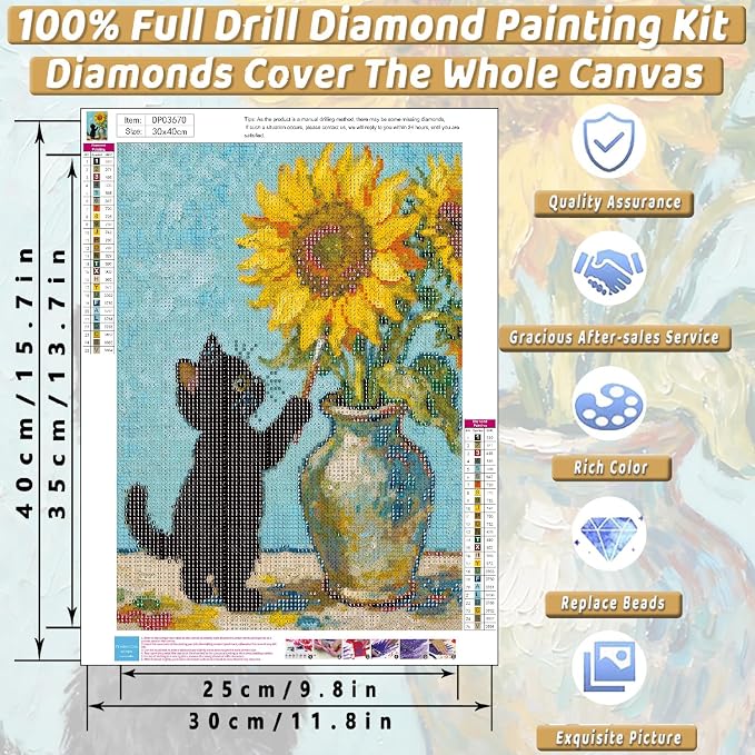 Black Cat Diamond Art Kits for Adults Cute Diamond Painting Kit Beginner