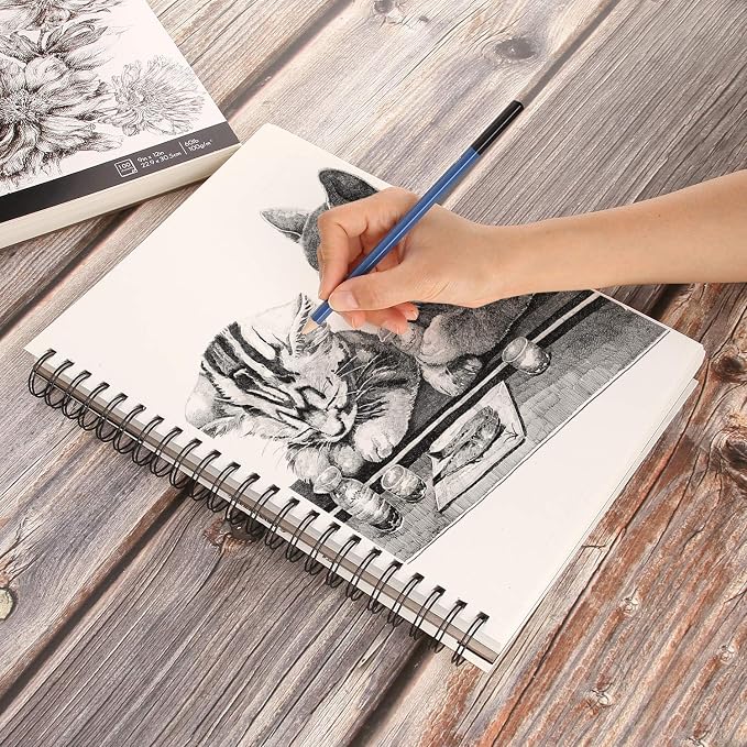 AGPTEK Sketch Book, Art Sketch Book 9''X12, 2 Packs | ( 68lb/100g), Spiral Bound with Easy-to-Remove Pages, Great for Artists, Writers & Illustrators