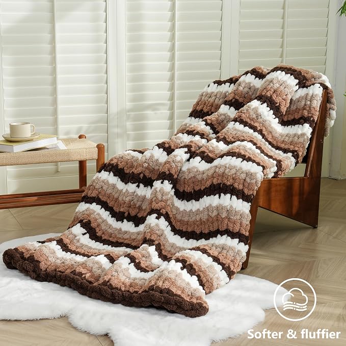 Cozyful Chunky Yarn for Hand Knitting - #10 Chunky Chenille Yarn, Jumbo Big Thick Chunky Yarns for Crocheting, Super Bulky Chunky Knit Blanket Yarns, 8 Skein (22yd, 8oz/Skein), Cream & Khaki
