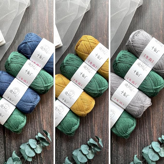 Linen Rayon Lyocell Blend Yarn, Superfine Fingering Weight (1), 150g/5.29oz (3 Strands, 50g/230yds per Strand)- 17 Emerald Green