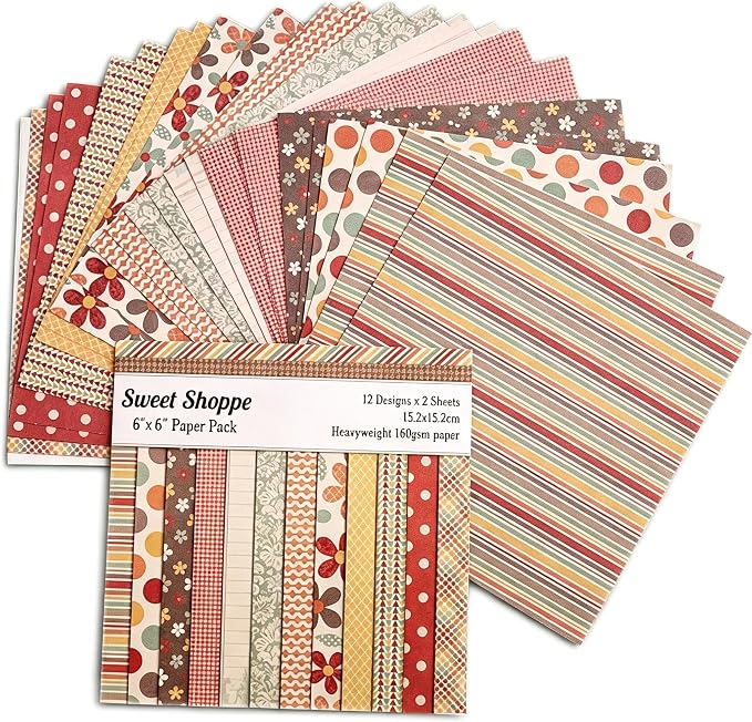 24 Sheets 6"x6" Vintage Sweet Shoppe Scrapbook Paper - Single-Sided Pattern Decorative Paper | Scrapbook Supplies & Card Making Supplies for DIY Album, Hand Account & Travel Diary Craft Projects