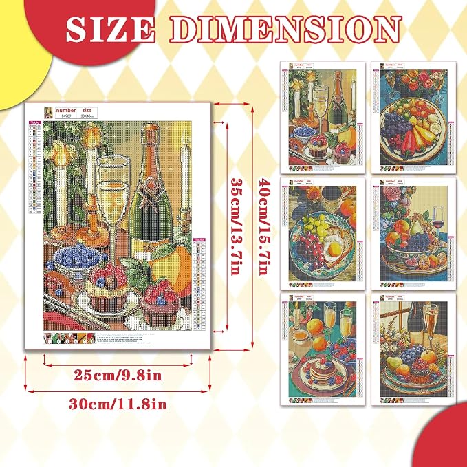 Leatrice 6 Pcs Breakfast Diamond Painting Kits for Adults Diamond Art Kits