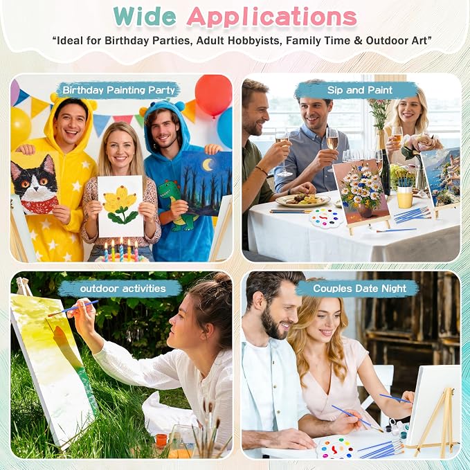 5 Pack 8x10 Canvas Boards with Easels for Painting, Sip and Paint Party Kit