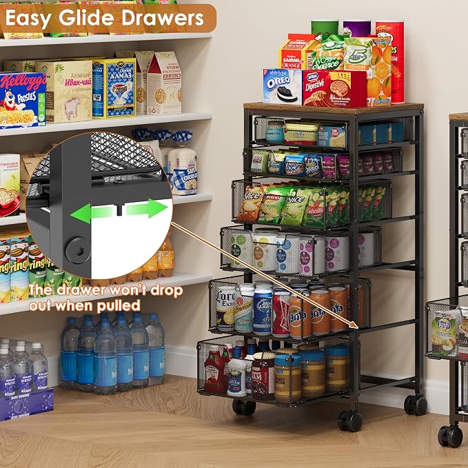 Rolling Storage Cart with 6 Drawers, Craft Cart with Lockable Wheels | Storage Drawer Organizer, Utility Cart for Classroom, Closet, Pantry, Bathroom, Kitchen, Art, Dorm, Office