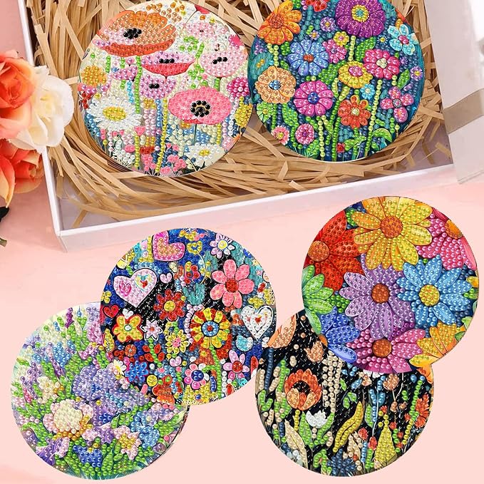 mrpwnle 8 Pcs Diamond Art Coasters Kits, Flowers Diamond Painting Coasters