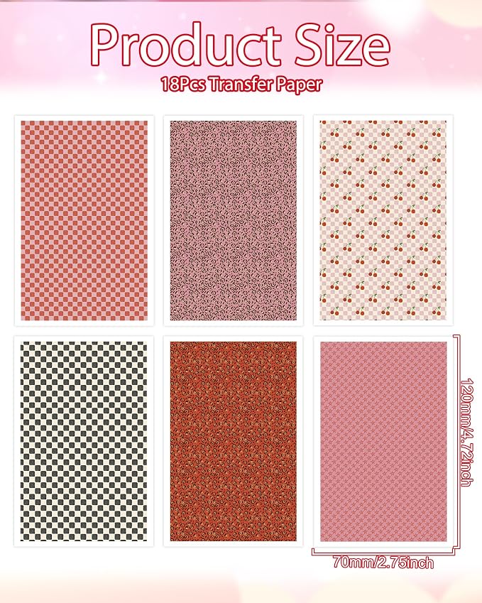Puocaon Retro Clay Transfer Paper - Checkerboard Cherry Black White Transfer Sheets for Polymer Clay Earrings Jewlery