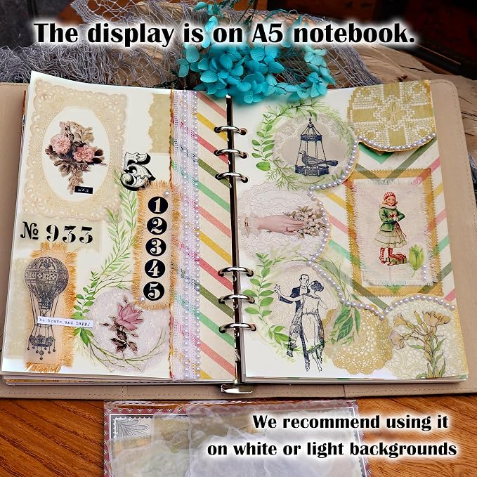 CATaireen Vintage Junk Journal Ephemera Scrapbooking Supplies Translucent Vellum Paper Stickers Card Making Decal Art Aesthetic for Adults (Ephemera Lace -1)
