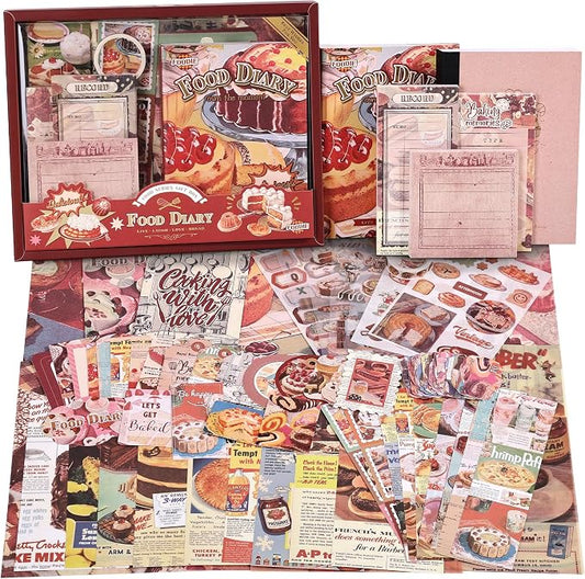 Scrapbooking Supplies Kit, Vintage Culinary Aesthetic Scrapbook Kit for Bullet Junk Journal, Gourmet DIY Journaling Supplies with Recipe, Dessert, Kitchen, Cafe Elements, Unique Gift for Teens & Women
