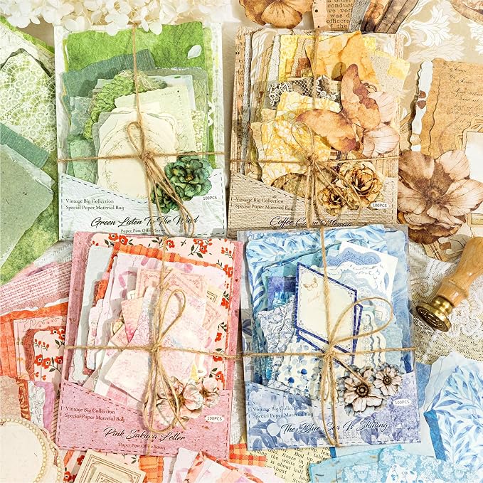 100 Sheets Vintage Scrapbook Papers Journaling Scrapbooking Supplies Kit junk journal supplies Decorative Craft Paper for Planner, Collage Paper Embellishment