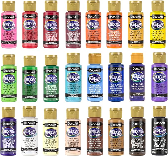 DecoArt Americana Acrylic Paint Set – Starter Set, 24 Bottles (2 fl oz) – Art and Craft Acrylic Paints for Canvas, Wood, and More