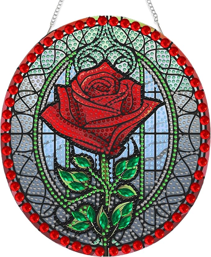 SKRYUIE Rose Hanging Pearl Diamond Art Kits for Adults Suncatcher A49