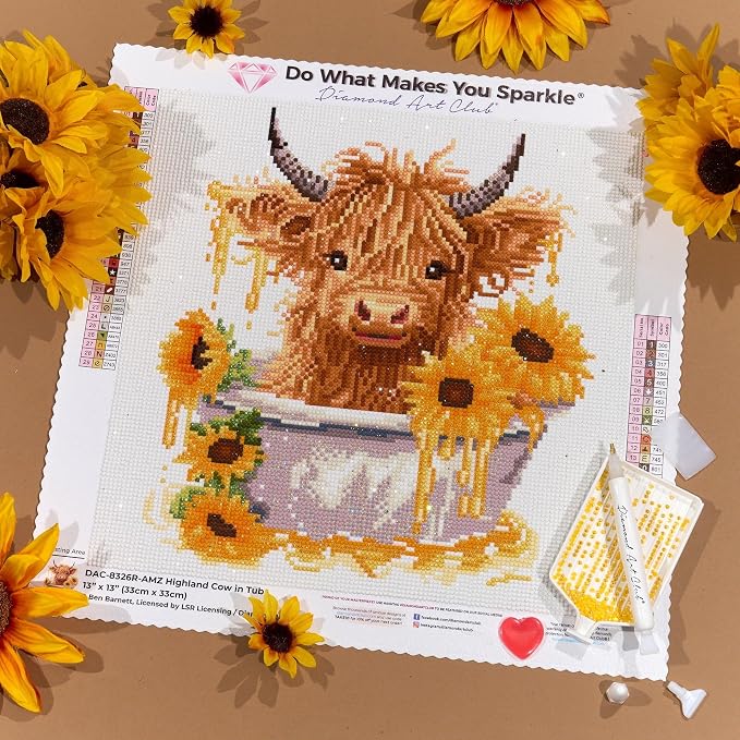 DIAMOND ART CLUB Highland Cow in Tub Diamond Art Kits for Adults