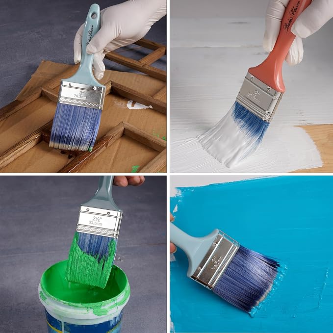 Bates Vintage Color Plastic Handle Paint Brushes - 4 Pack, Stain & Furniture Brushes, Ideal for Walls & Painting