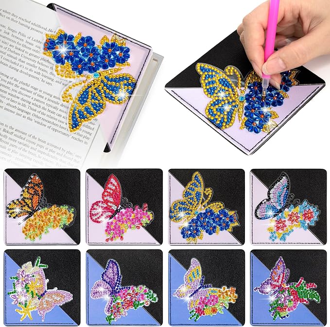 WIVICO 8Pcs Diamond Painting Bookmarks, Diamond Pearl Art Kits for Adults | DIY Bookmark,Diamond Dots Paint By Numbers Kit,Gifts for Book Lovers(Butterfly)