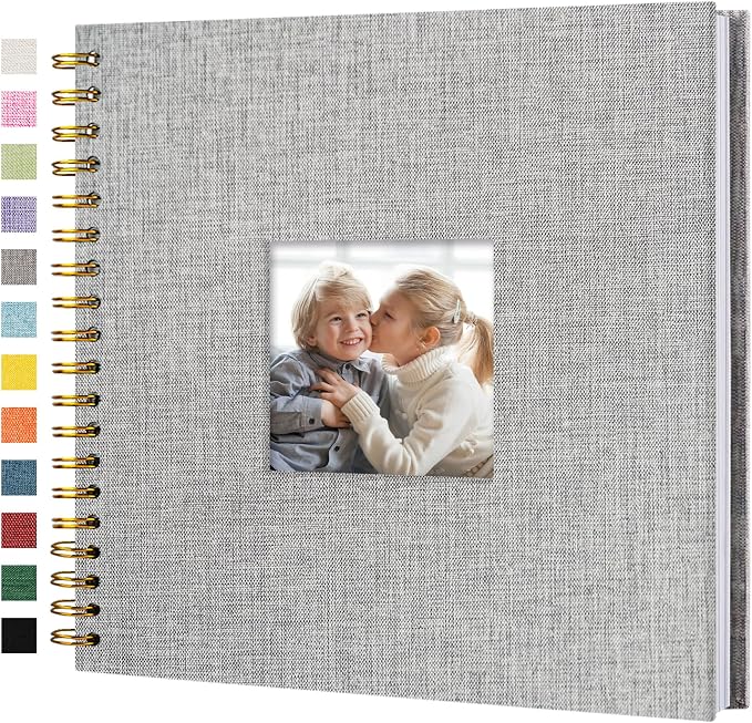 10"x10" Scrapbook Photo Album Linen Cover 20 Sheets 40 Pages White Paper | Gray Hardcover Kraft White Pages Memory Book, for Travel Wedding Guest Book Christmas Baby Shower Fits 4x6 & Instant Photos