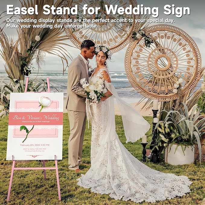 Easel Stand for Wedding Sign, 4-Tier Height Adjustable, Rose Gold