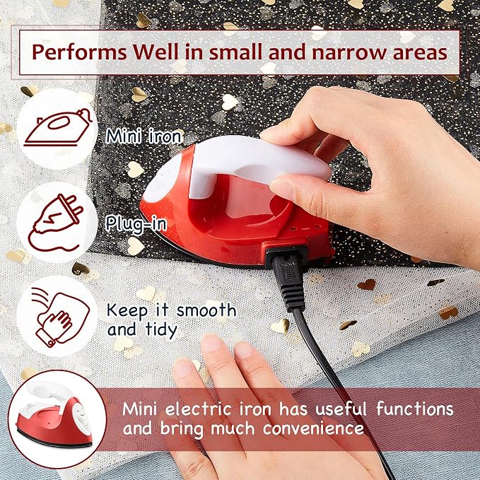 Honoson Mini Craft Iron Mini Heat Press Small Iron 3.93 x 2.36 x 2.76 in Portable Handy Tiny Flatiron with Charging Base Accessory for Fuse Bead Patch DIY Heat Transfer Vinyl(Red)