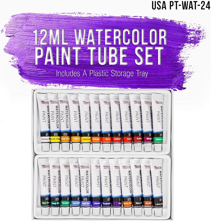 U.S. Art Supply Professional Watercolor Paint Set, 24 Colors in 12ml Tubes