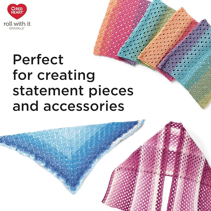 Red Heart Roll with It Sparkle Yarn for Crocheting, Pixie, 3-Pack