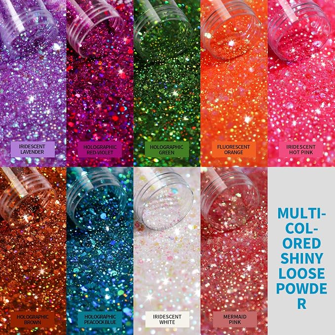 LEOBRO Chunky Glitter, 18 Jars Craft Glitter for Resin, Crafts, Tumbler DIY Arts and Crafts, Total 270g