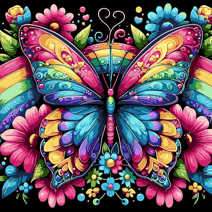 DOTSTART Paint by Numbers Kit for Adults, Rainbow Butterfly Canvas Adult Paint by Number Kits, Acrylic Paint by Number Canvas for Adult Beginners, Home Wall Art Decor,Unframed, 16X16 inch