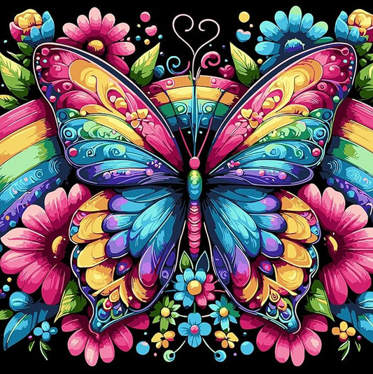 DOTSTART Paint by Numbers Kit for Adults, Rainbow Butterfly Canvas Adult Paint by Number Kits, Acrylic Paint by Number Canvas for Adult Beginners, Home Wall Art Decor,Unframed, 16X16 inch