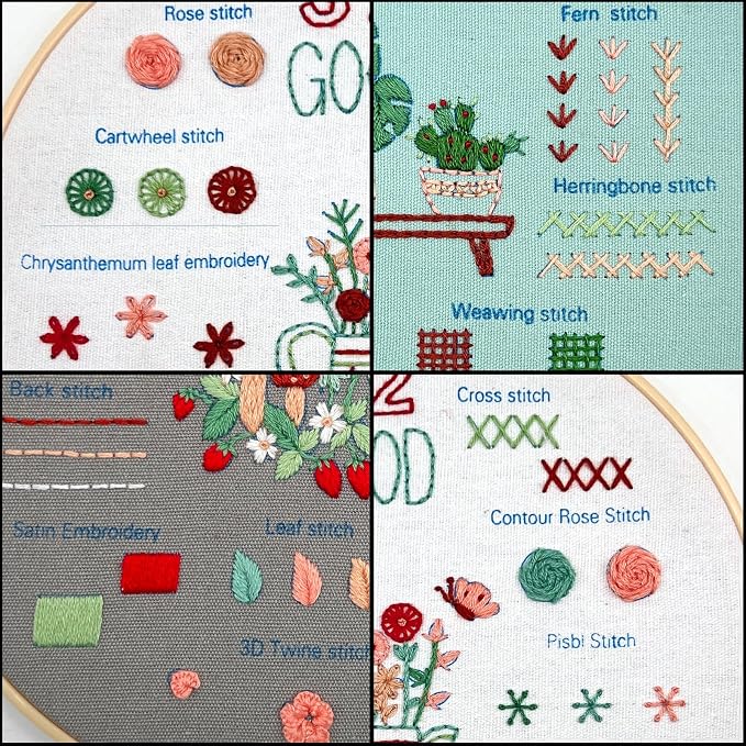 CHIYOSING Embroidery Kit for Beginners Adults,3 Stages to Learn Over 30 Different Stitches,Includes Step-By-Step Instructions,Sharp Scissors and 2 Exquisite Hairpins and Multiple Accessories