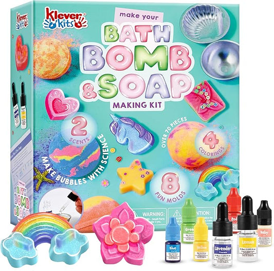 Klever Kits Bath Bomb, Soap Making Kit for Kids, 2-in-1 Spa Science Kits, DIY Make Your Own Bath Bombs & Soap, Spa Kit for Kids, Gifts Toys for Kid, Birthday Present
