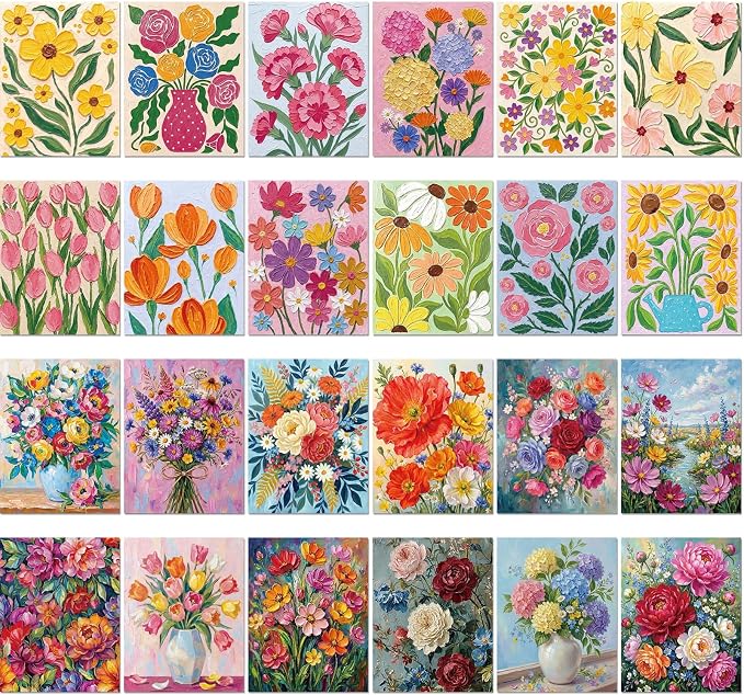 Sherr 24 Pcs Pre Drawn Canvas for Adult, Abstract Flower, 8 x 10 Inch